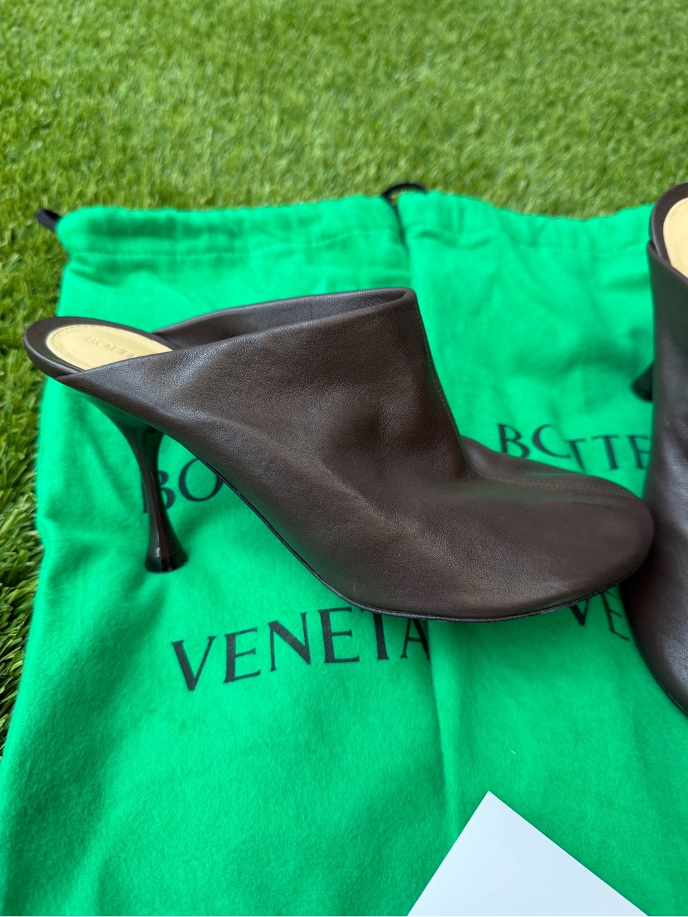 Bottega Veneta Dot Dark Brown Leather Mule Heels Size 37 like new - Picture 3 of 13